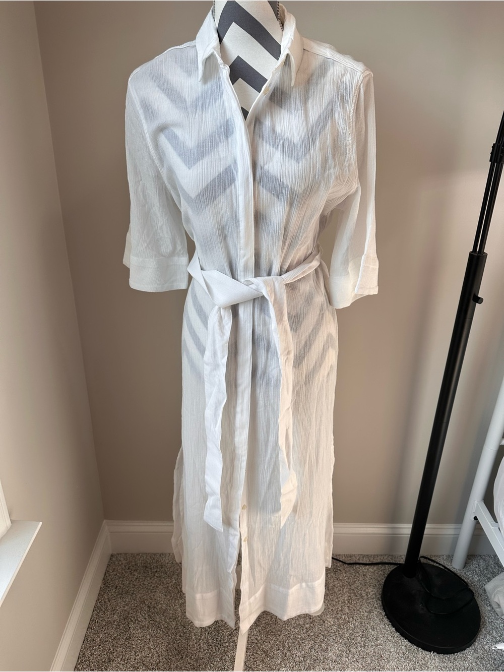 Draper James White Crinkle Cotton Midi Swim Coverup Dress Belted Medium Coastal - Picture 2 of 9